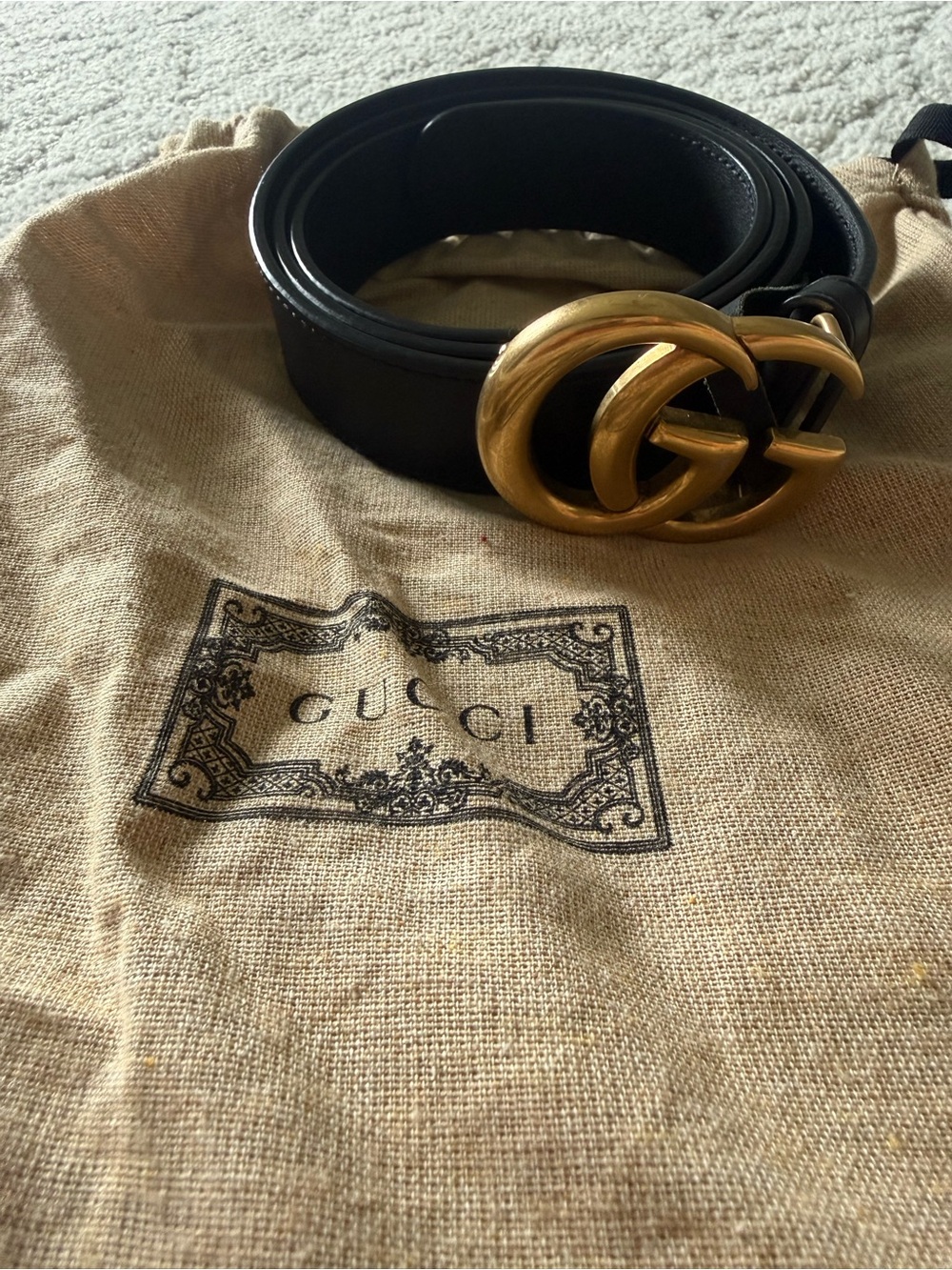 Gucci Black Leather Belt with Gold Double G Logo Buckle